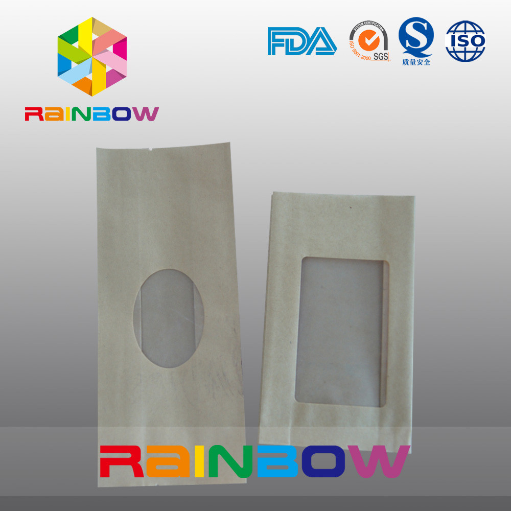 स्पष्ट खिड़की के साथ कैंडी / ड्राई फूड ग्रेड पैकेजिंग के लिए गस्सेट क्राफ्ट पेपर बैग