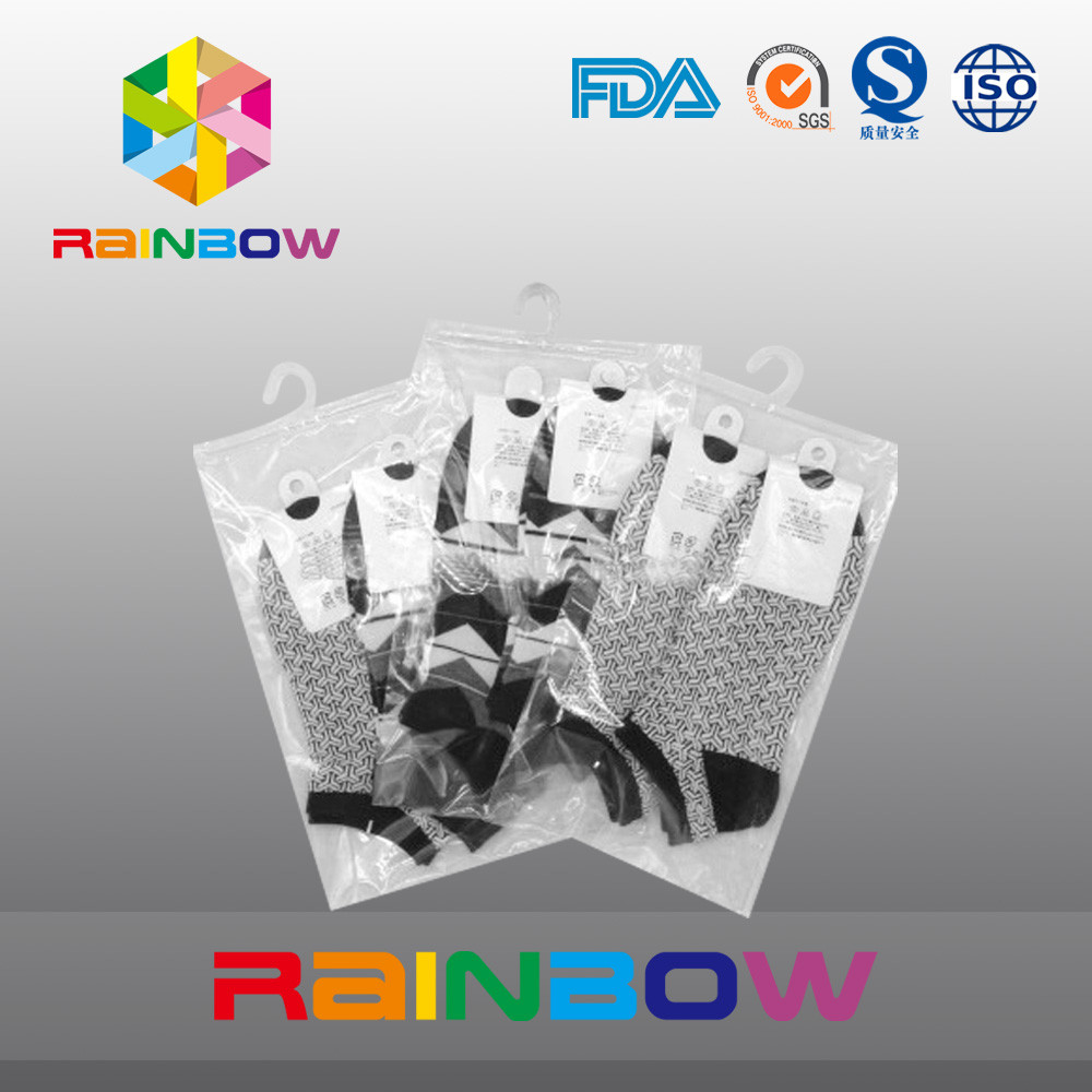 जिपर के साथ लोगो प्रिंट क्लियर प्लास्टिक जिपलॉक बैग / हैंगिंग हुक बैग को अनुकूलित करें