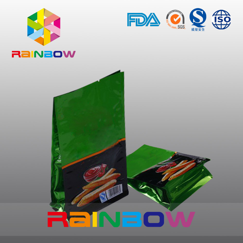 स्नैक फूड / फ्रेंच फ्राइज के लिए एल्युमिनियम फॉयल प्लास्टिक बैग, फ्लैट बॉटम 8 सील पाउच