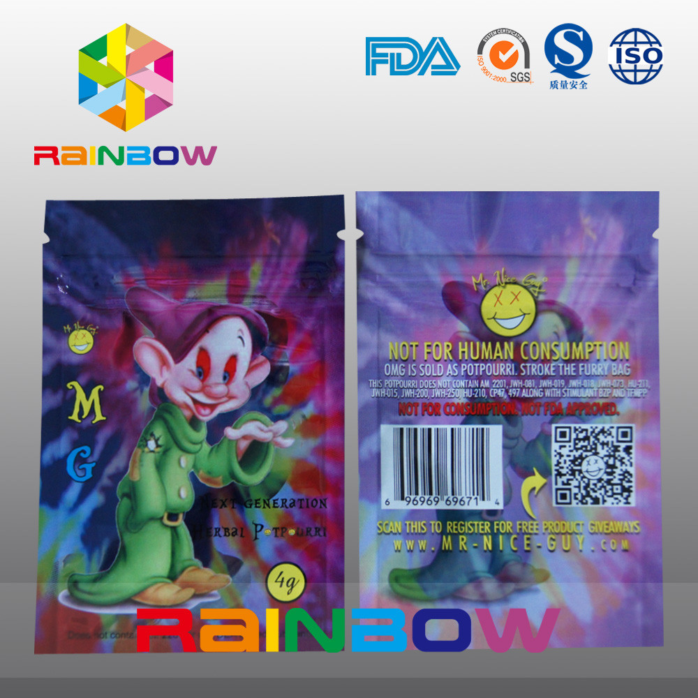 कस्टम मुद्रण लोगो एमजी हर्बल धूप ज़िपलॉक बैग 5 जी 4 जी मसाला धुआँ बैग