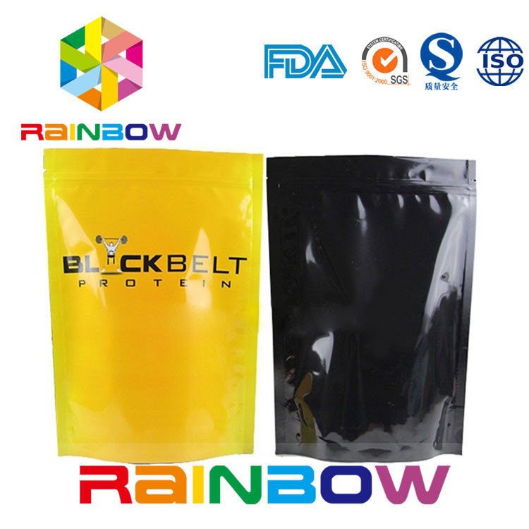 ग्लॉसी स्टैंड अप सप्लीमेंट एल्युमिनियम फॉयल पाउच पैकेजिंग जिप लॉक पाउडर बैग