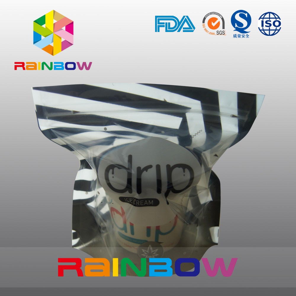 स्पष्ट खिड़की और जिपर के साथ ग्लॉसी आइसक्रीम प्लास्टिक पाउच पैकेजिंग खड़े हो जाओ