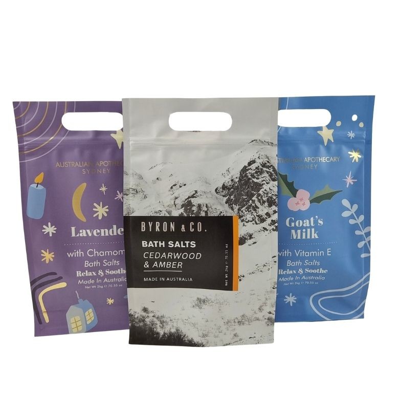 कस्टम डिज़ाइन स्टैंड अप जिपर पाउच बॉडी स्क्रब पैकेजिंग एल्युमिनियम फॉयल मायलर बैग्स