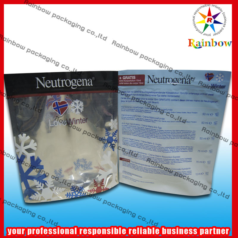 पन्नी स्टैंड अप कॉस्मेटिक पैकेजिंग बैग पर्ल पाउडर के लिए ज़िपलॉक के साथ पुनर्नवीनीकरण