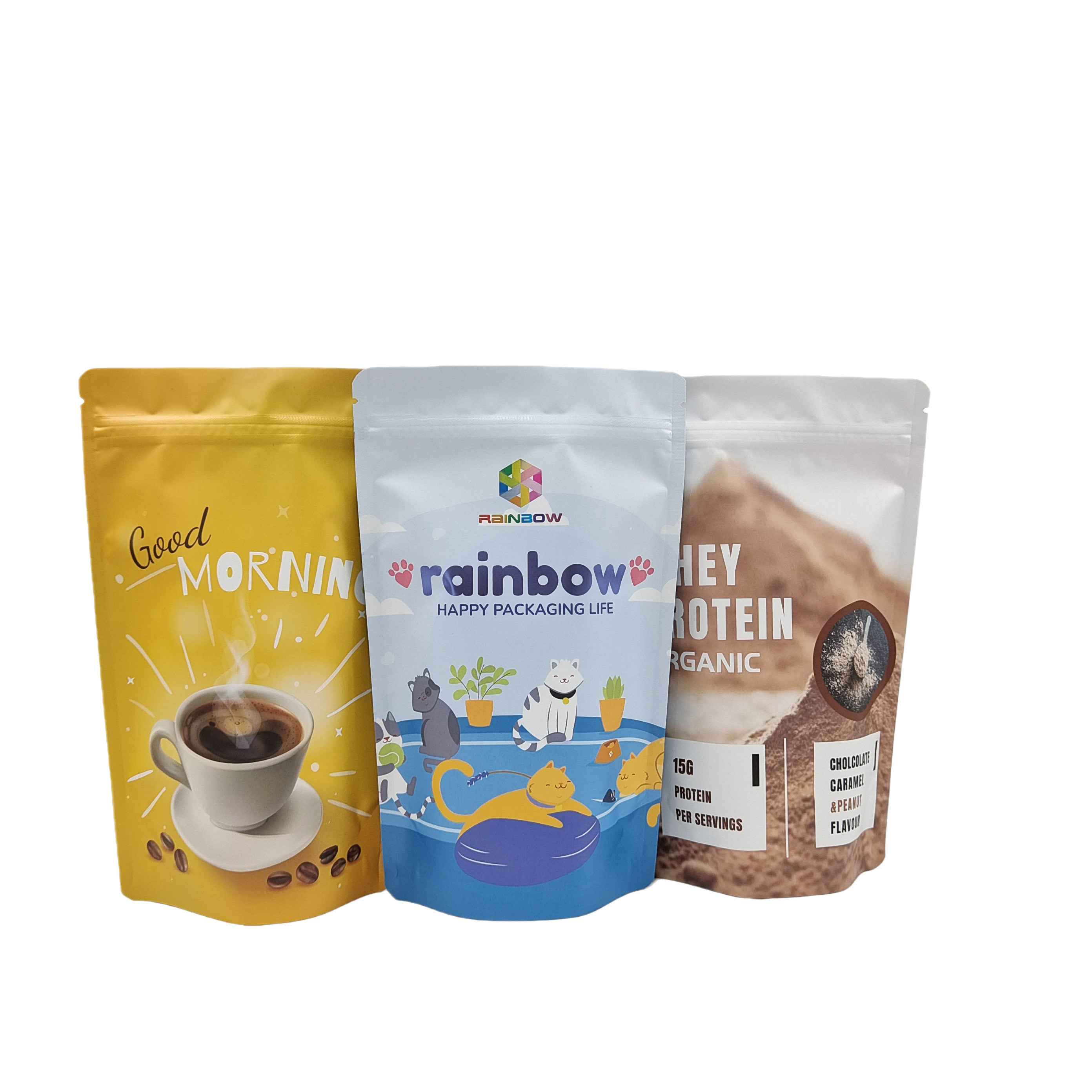 स्नैक कुकी प्रोटीन पाउडर के लिए खाद्य प्लास्टिक पैकेजिंग एल्युमिनियम फॉयल जिपर स्टैंड अप बैग