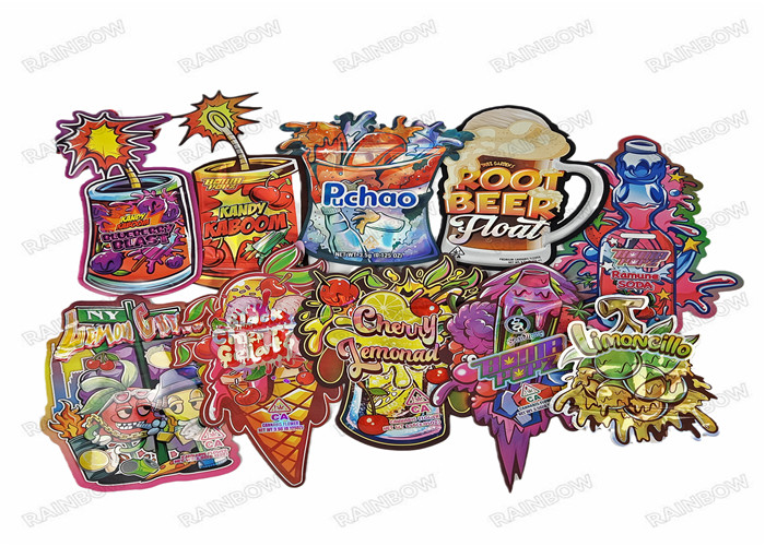 सॉफ्ट टच मैट स्नैक माइलर बैग पैकेजिंग अनियमित आकार 3.5 ग्राम 7 ग्राम 14 ग्राम 28 ग्राम डाई कट बैग