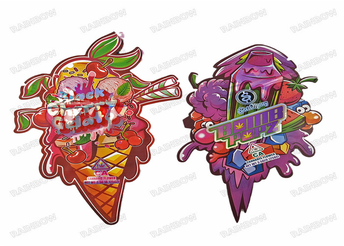 अनियमित डाई कट मैटेलिक 3.5 ग्राम उच्च गुणवत्ता अनियमित आकार प्लास्टिक जिपर मायलर खाद्य पैकेजिंग