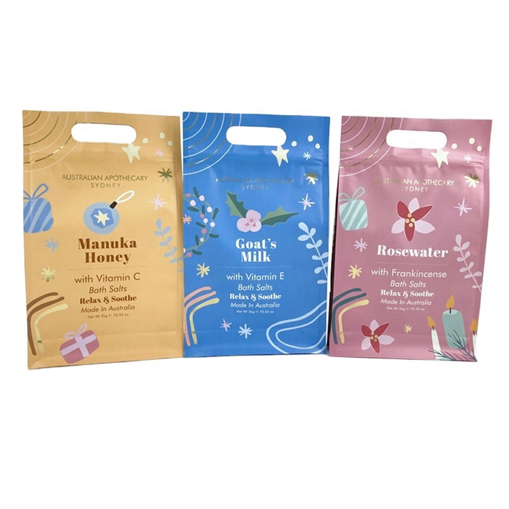 कस्टम डिजिटल प्रिंटिंग निजी लेबल स्पा उपहार प्राकृतिक एप्सम नमक स्नान नमक पैकेजिंग बैग 250 ग्राम शरीर स्क्रब के लिए मायलर बैग