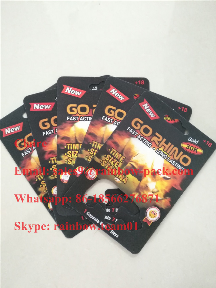 गो राइनो कैप्सूल कंटेनर / बुलेट / बोतल के लिए थोक यूएसए राइनो गोली पैकेजिंग ब्लिस्टर 3D कार्ड