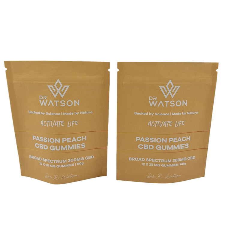 गर्म बिक्री कस्टम डिजाइन मुद्रित बायोडिग्रेडेबल स्टैंड अप क्राफ्ट पेपर बैग पर्यावरण के अनुकूल गममी कैंडी पैकेजिंग