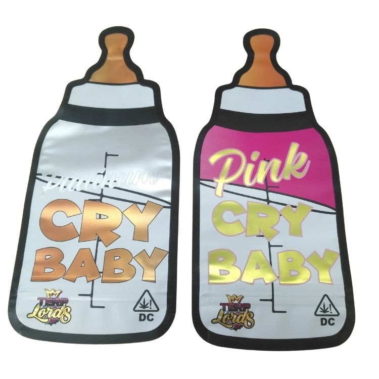 कस्टम मुद्रित चाइल्ड प्रूफ ज़िपलॉक होलोग्राफिक डाई कट मायलर बैग 3.5g विशेष आकार गमी कैंडी खाद्य पैकेजिंग बैग