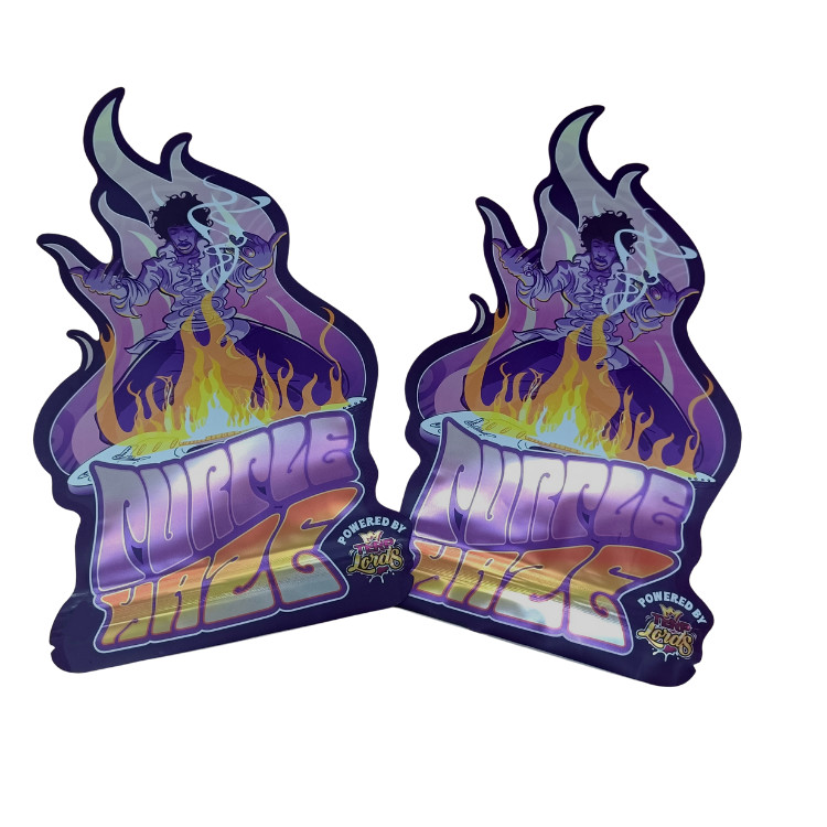 कस्टम मुद्रण 3.5g Mylar बैग डाई कट अनियमित बैग के साथ Ziplock सर्कल Mylar सॉफ्ट टच प्लास्टिक खाद्य कैंडी बैग