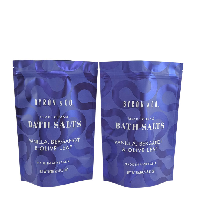 मैट मुद्रित पुनः बंद करने योग्य पैकेजिंग बैग ज़िप लॉक प्लास्टिक स्नान नमक शरीर स्क्रब खड़े जिपर के साथ बैग