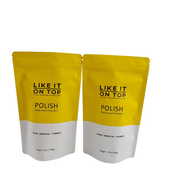 मैट मुद्रित पुनः बंद करने योग्य पैकेजिंग बैग ज़िप लॉक प्लास्टिक स्नान नमक शरीर स्क्रब खड़े जिपर के साथ बैग