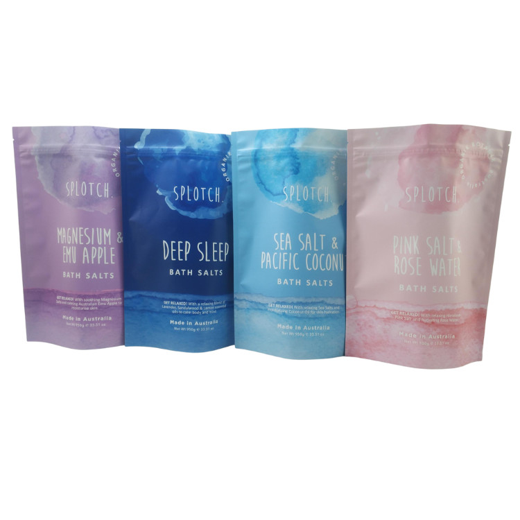 कस्टम लोगो प्रिंटिंग ज़िपलॉक पॉच बॉडी स्क्रब साबुन बाथ बम पैकेजिंग एल्यूमीनियम पन्नी पॉच प्लास्टिक ज़िपर बाथ साल्ट बैग