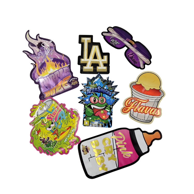 3.5g अनुकूलित पैकेजिंग और लोगो मुद्रण विशेष अनूठा आकार के अंदर मुद्रित होलोग्राफिक डाई कट मायलर बैग