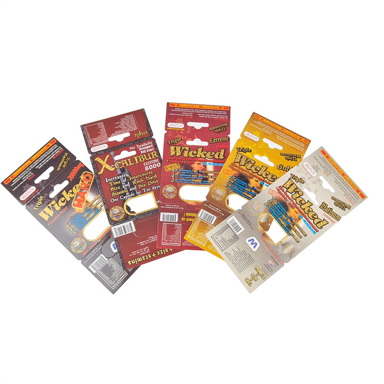 कस्टम मुद्रण गर्म बिक्री संवर्धन राइनो गोलियाँ पैकेजिंग पुरुषों के लिए स्टॉक प्रदर्शन कागज बॉक्स कागज कार्ड