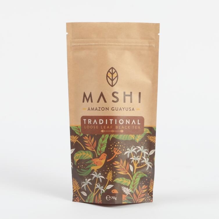 चाय और कॉफी पाउडर के लिए कस्टम बायोडिग्रेडेबल क्राफ्ट पेपर स्टैंड अप ज़िप लॉक पैकेजिंग बैग