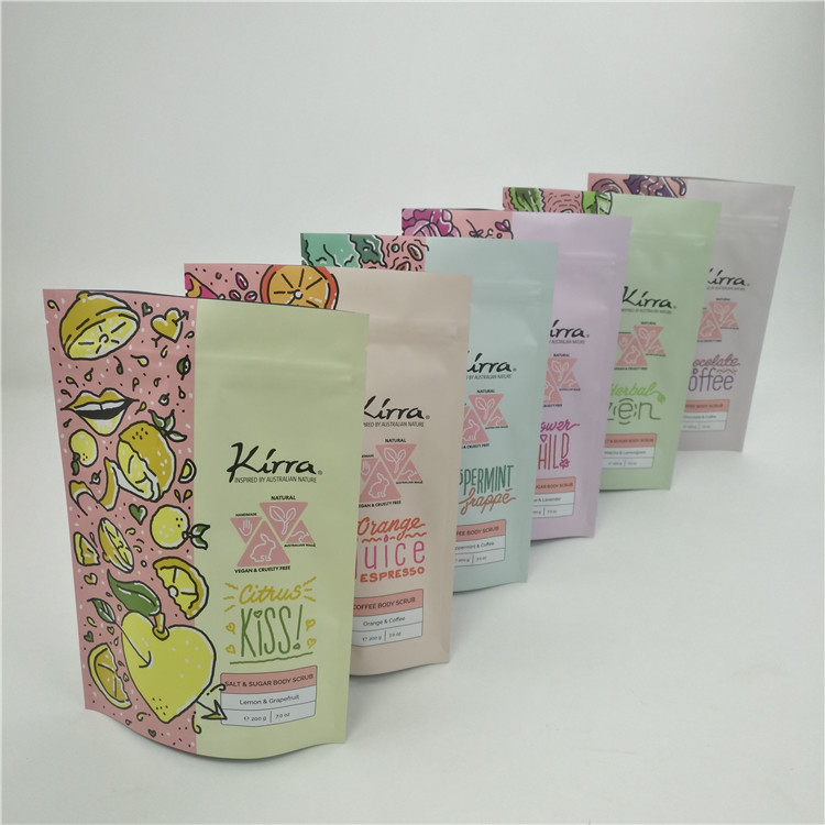 पुनर्नवीनीकरण योग्य ज़िप लॉक स्टैंड अप बैग बॉडी स्क्रब कॉस्मेटिक्स बाथ सॉल्ट प्लास्टिक पैकेजिंग बैग