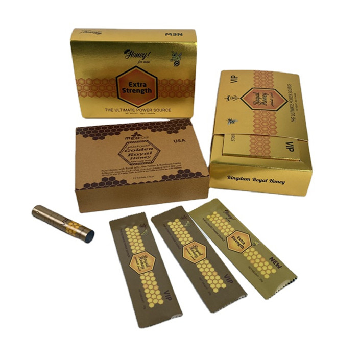 कस्टम गोल्ड प्रिंटिंग विटाल वीआईपी हनी पैकेजिंग पैकेट फूल एचएमएफ रॉयल हनी उसके लिए विटाल वीआईपी हनी पैकेजिंग