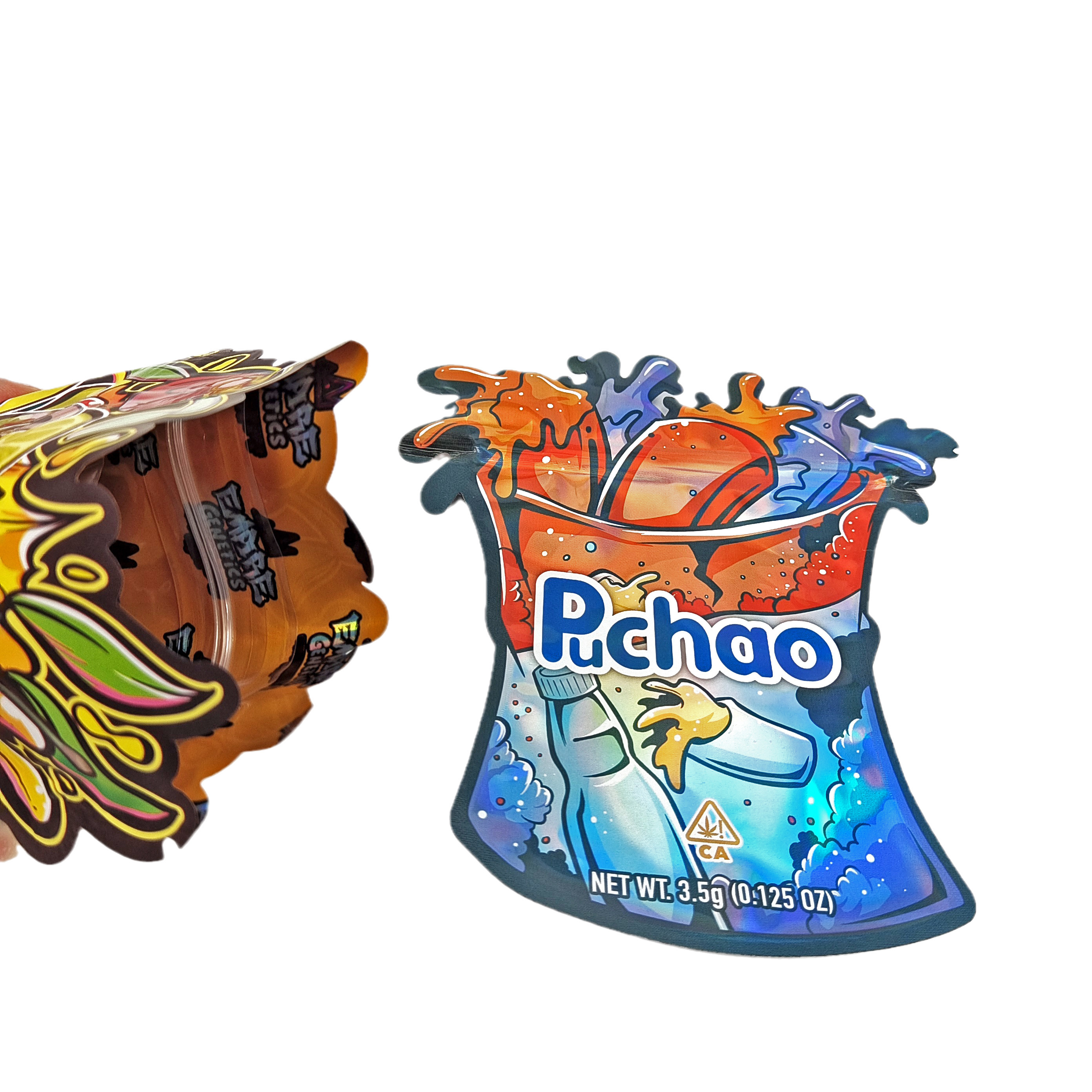 कस्टम लोगो मुद्रित मैट सॉफ्ट टच अनियमित विशेष आकार पैकेजिंग 3.5g बाल सबूत एल्यूमीनियम पन्नी बैग