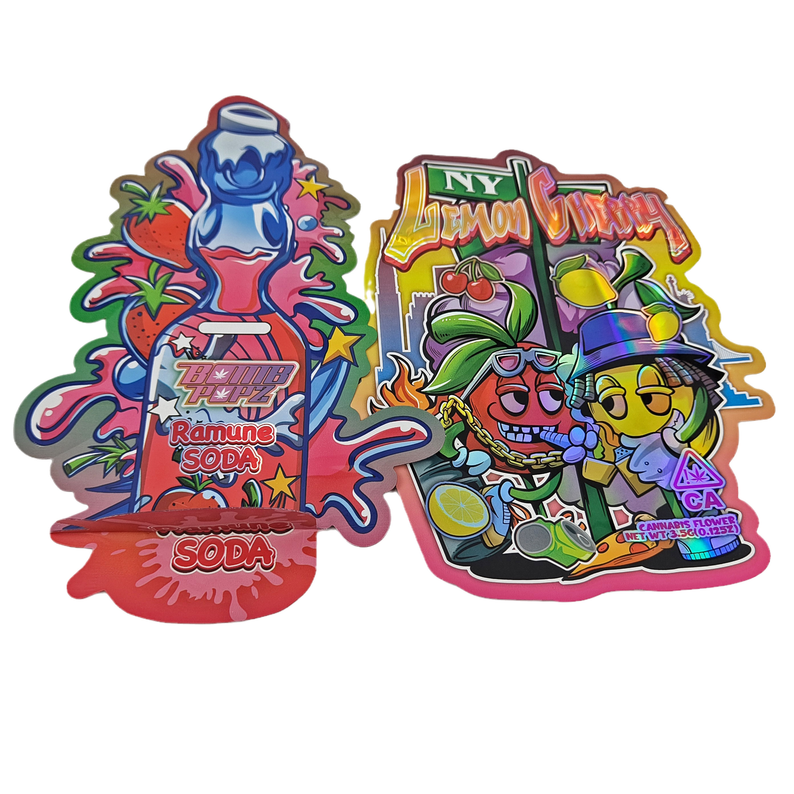 कस्टम एल्यूमीनियम पन्नी नरम स्पर्श प्लास्टिक पैकेजिंग बैग मैट अनियमित आकार 3.5g 7g 14g 28g डाई कट मायलर बैग