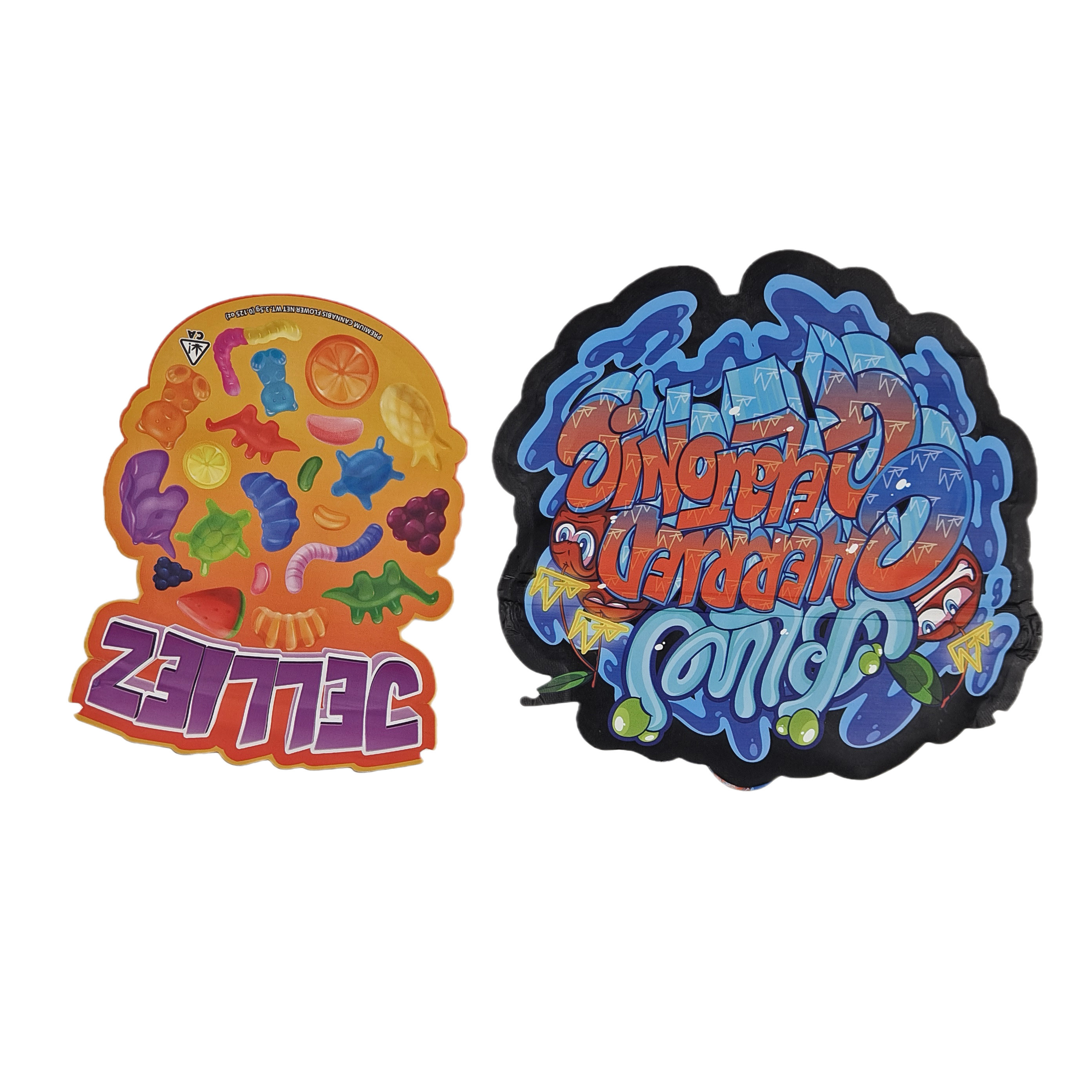 कस्टम मुद्रित सॉफ्ट टच होलोग्राफिक डाई कट अनियमित विशेष आकार प्लास्टिक ज़िपर Mylar खाद्य पैकेजिंग बैग