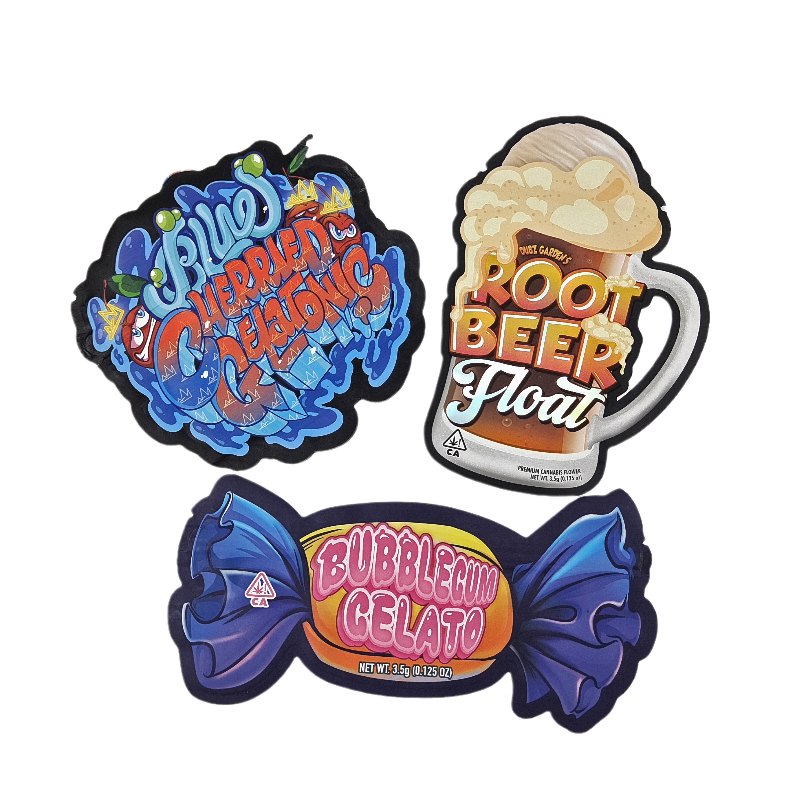 कस्टम मुद्रण 3.5g 7g 14g 28g विशेष आकार गंध प्रतिरोधी खाद्य कैंडी बैग डाई कट मायलर बैग