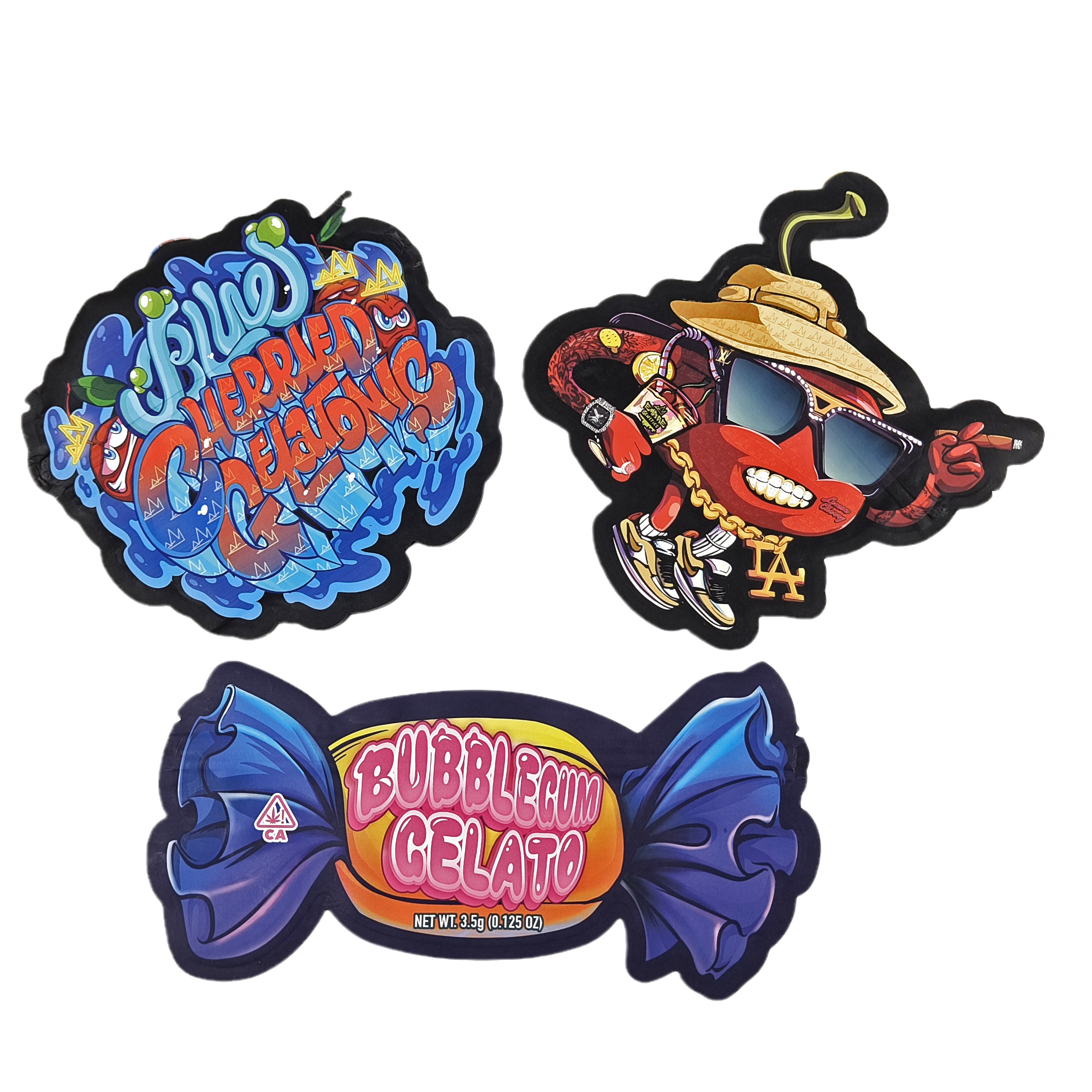 कस्टम मैट लोगो फिर से बंद करने योग्य प्लास्टिक के आकार की थैली गंध प्रूफ डाई कट ज़िपलॉक 3.5 मीलर बैग्स फॉर कैंडी