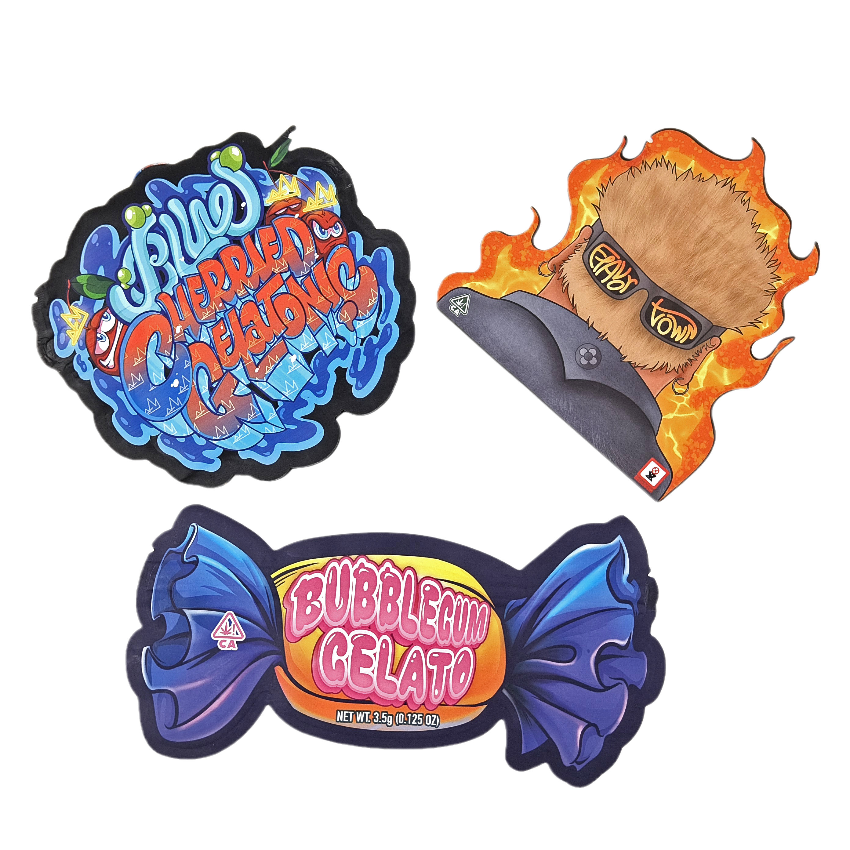 विशेष अनियमित आकार के गंध प्रतिरोधी बैग के साथ ज़िपलॉक कस्टम28g 14g 7g 3.5g डाई कट स्नैक खाद्य पैकेजिंग Mylar बैग