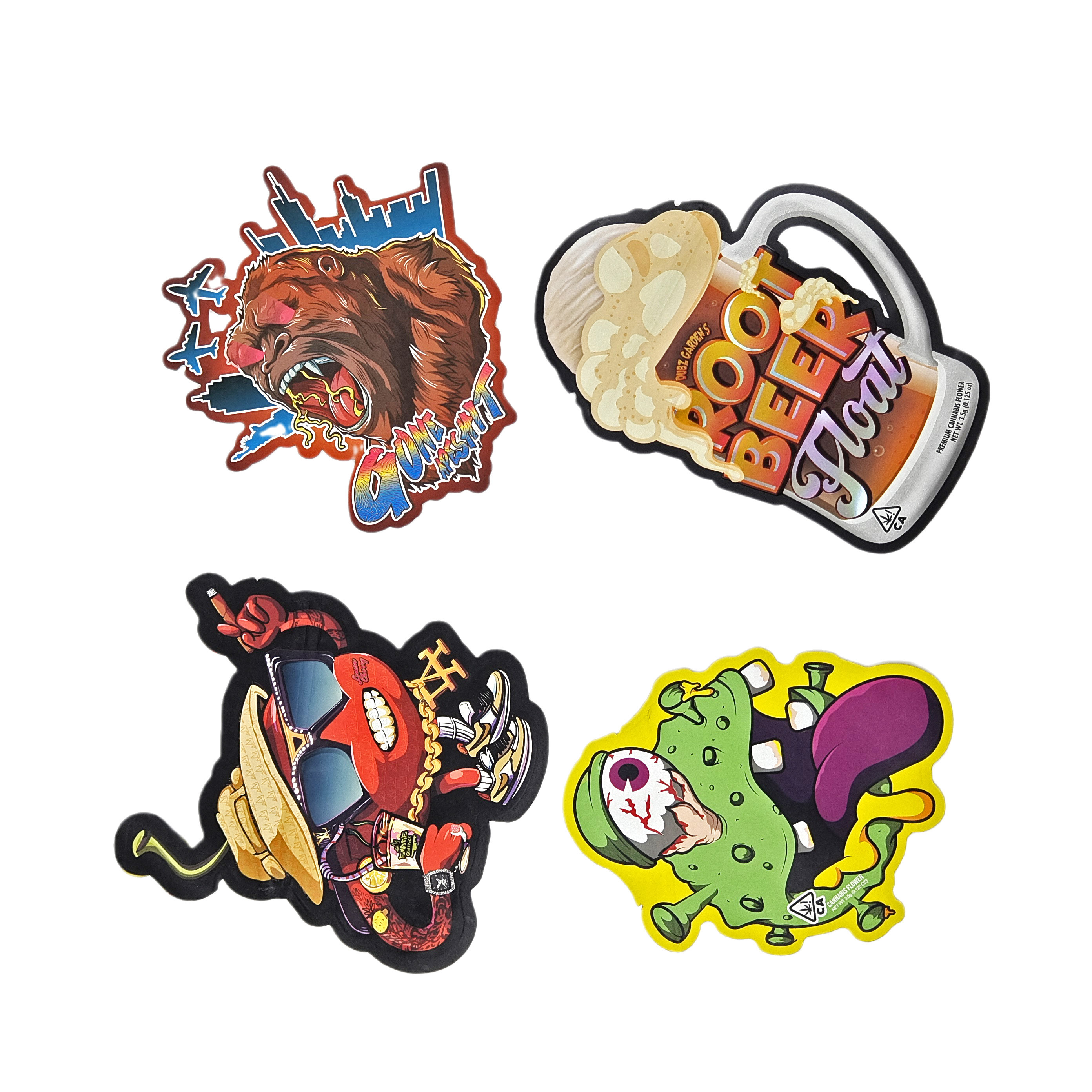 3.5g 7g कस्टम मुद्रित विशेष डाई कट अनियमित आकार के मायलर बैग जिपर स्नैक पैकेजिंग के साथ गंध सबूत मायलर बैग