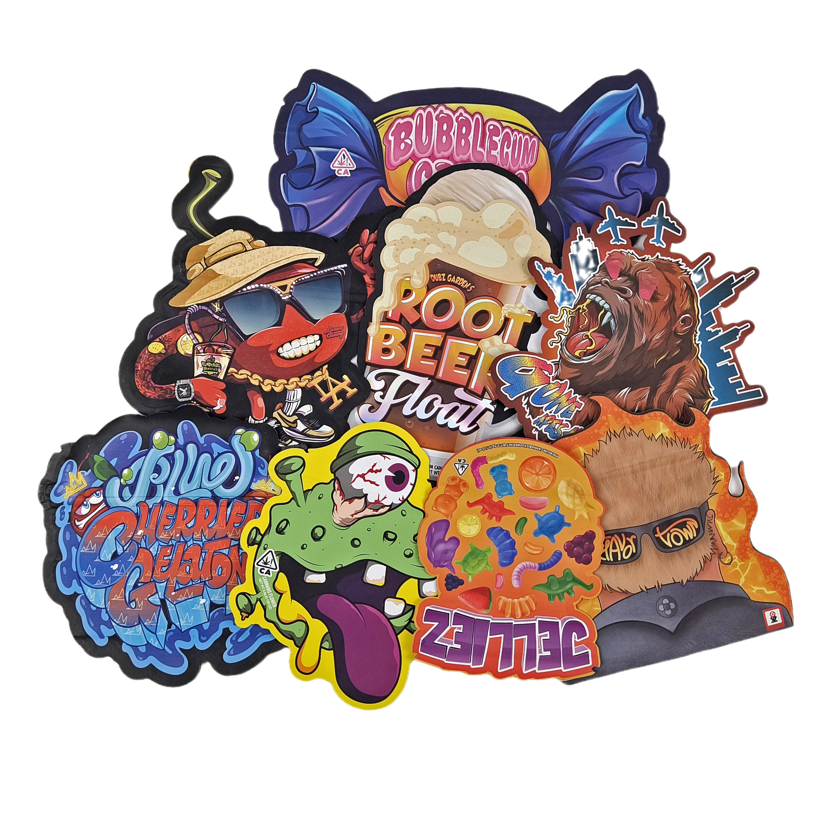 3.5g 7g 14g विशेष आकार प्लास्टिक पैकेजिंग बैग होलोग्राम गंध प्रतिरोधी प्लास्टिक मरने कट कस्टम स्नैक कुकी स्नैक बैग