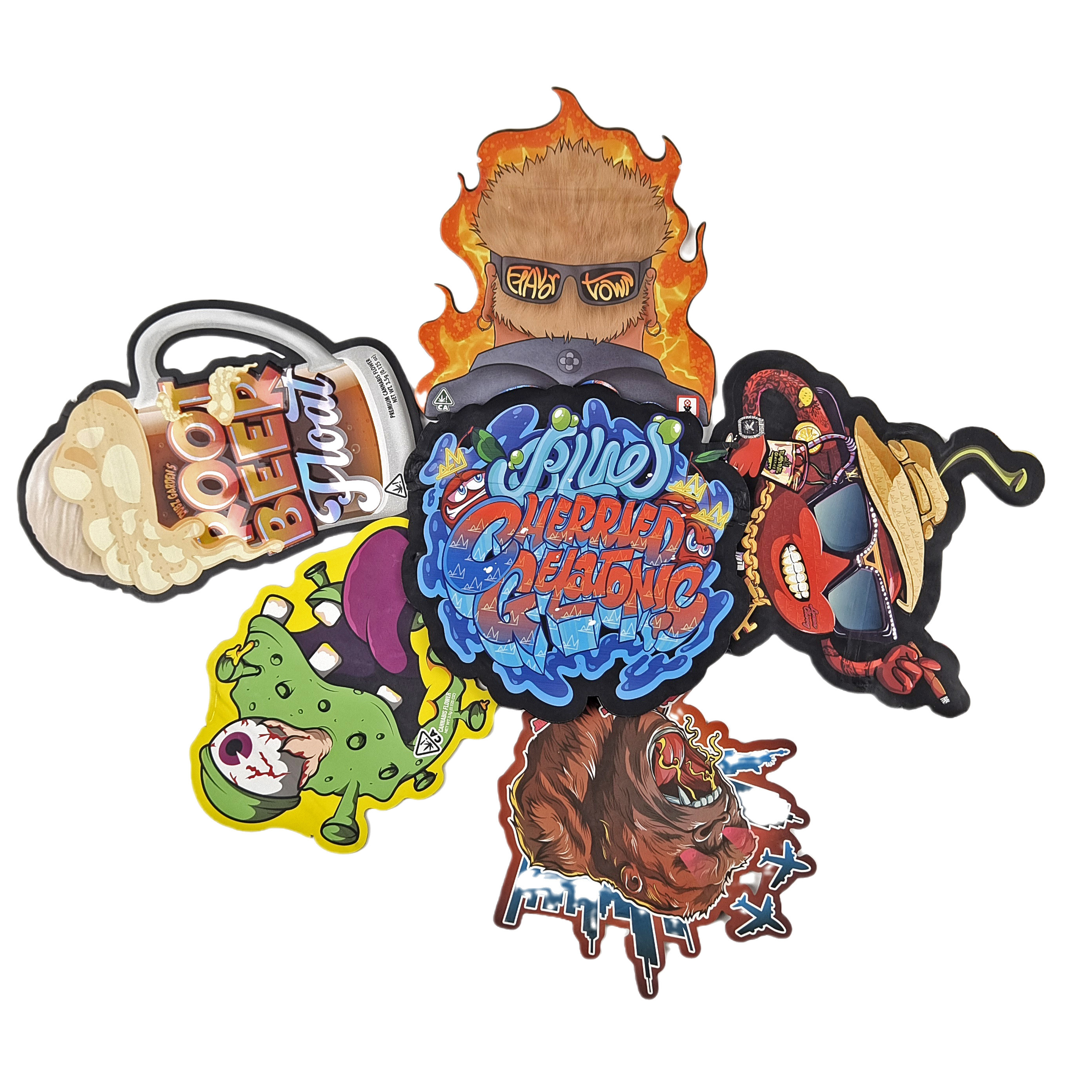 कस्टम लोगो मुद्रित अनियमित होलोग्राफिक ज़िपलॉक गंध सबूत 3.5g 7g 14g 28g स्नैक बैग के साथ आकार Mylar बैग