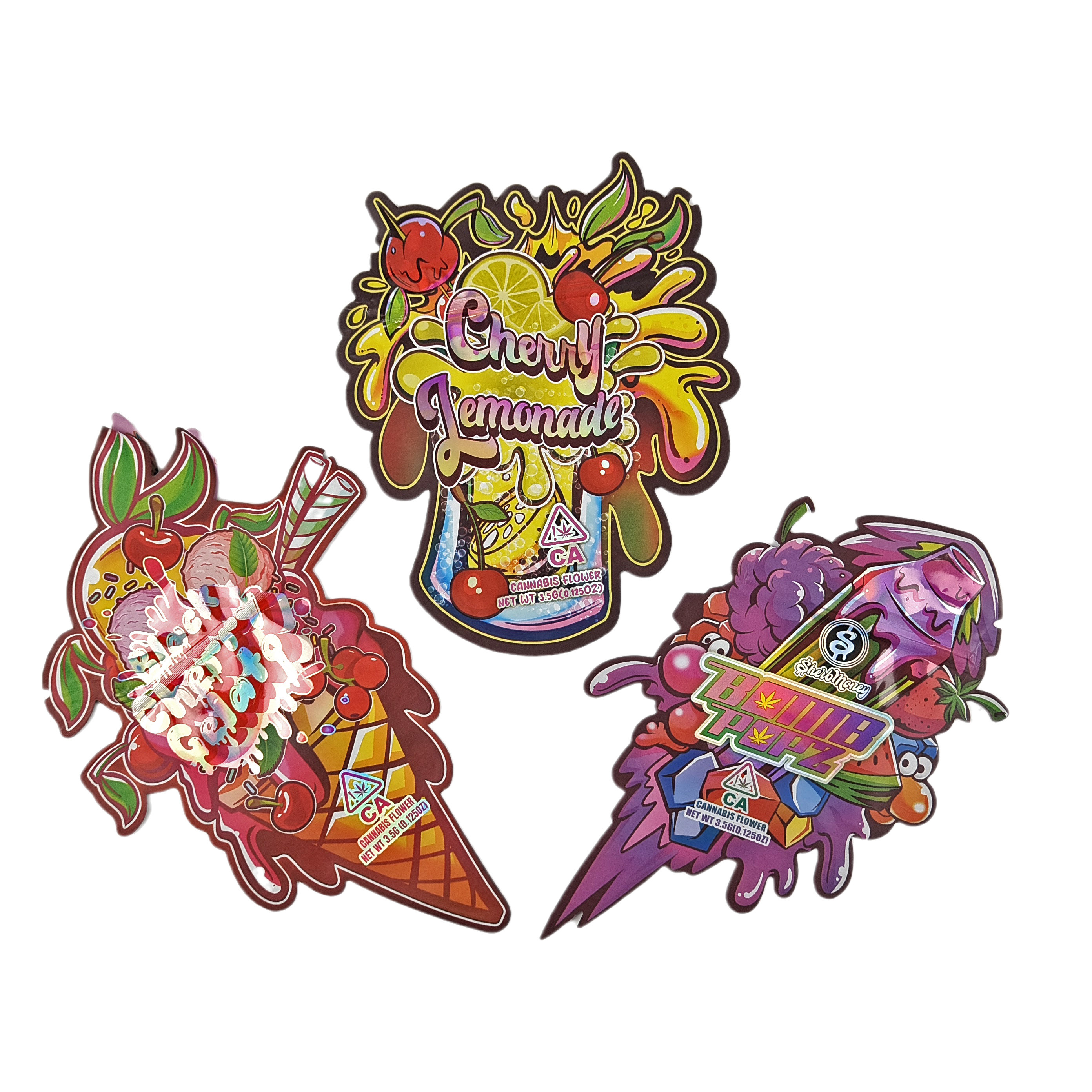 थोक 3.5g कस्टम डाई कट ज़िपलॉक बैग खाद्य पैकेजिंग के लिए गंध सबूत आकार खाद्य पैकेज खाद्य Mylar बैग