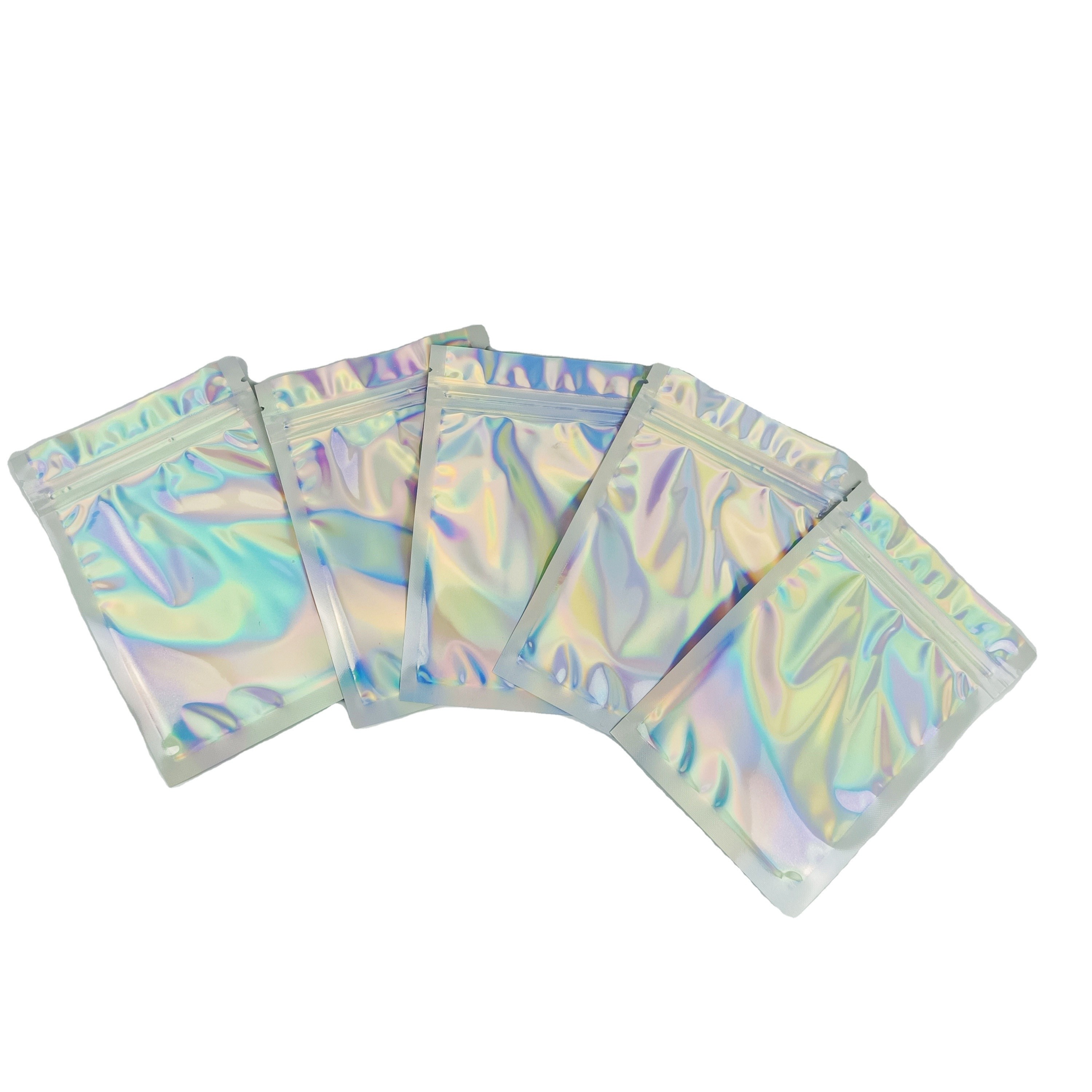 अनुकूलित लोगो ज़िप लॉक बैग फ्लैट होलोग्राफिक फिल्म मिनी मायलर थ्री साइड सील