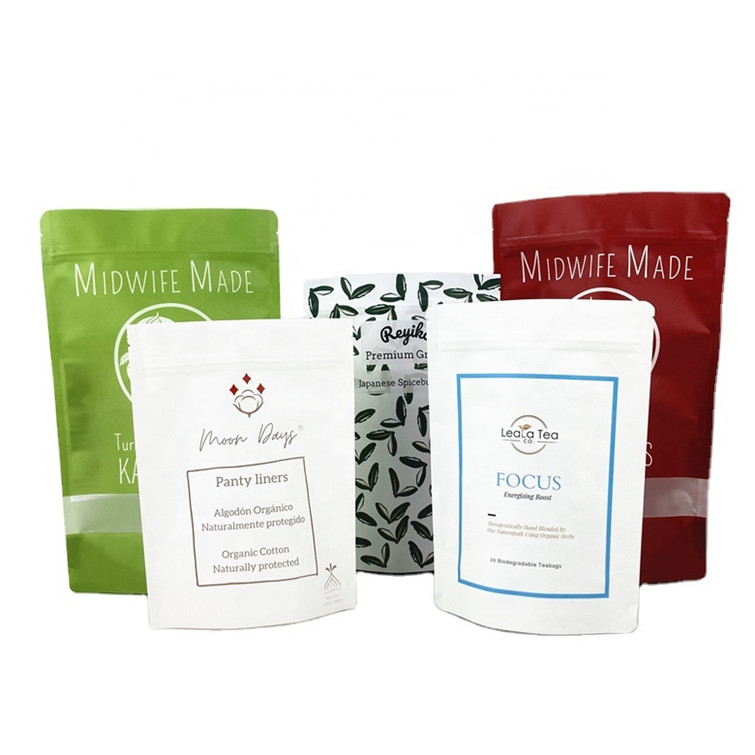 बायोडिग्रेडेबल कस्टमाइज्ड लोगो 100g 250g चाय कॉफी सूखी फल पैकेजिंग बैग रीसाइक्लेबल स्टैंड अप बैग