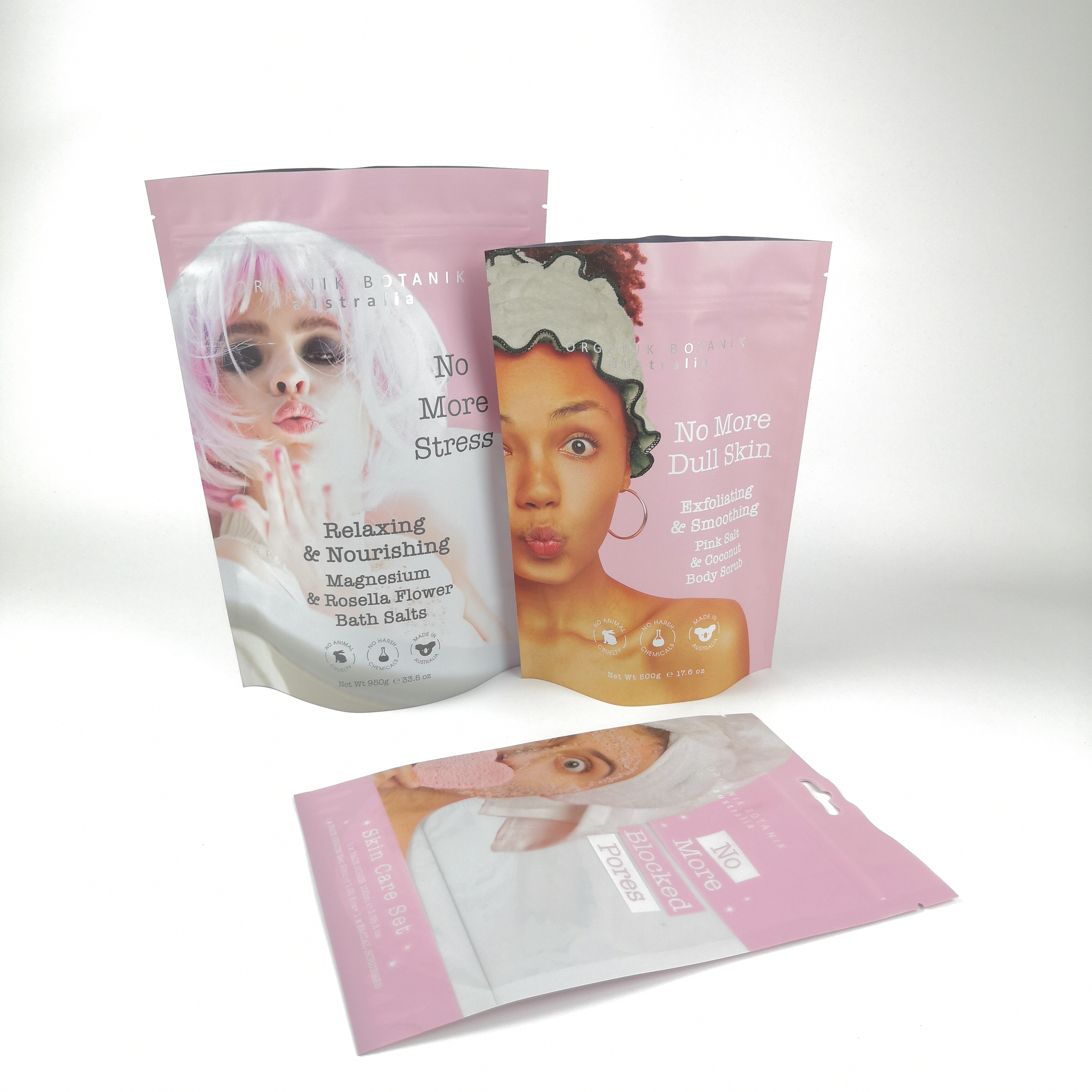 फैक्टरी कट्सम मुद्रित प्लास्टिक स्टैंड अप बैग लोगो मुद्रण के साथ पुनः बंद करने योग्य प्लास्टिक बैग