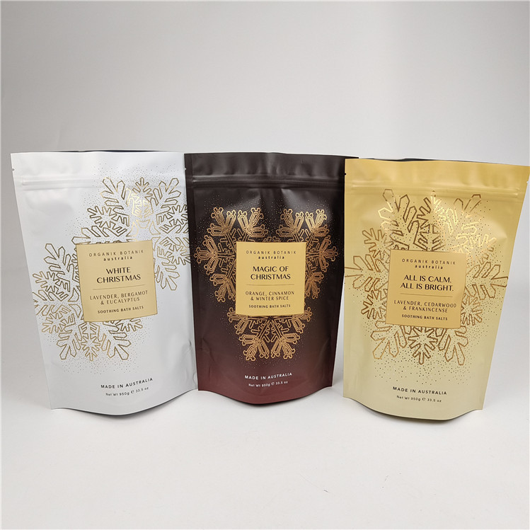 फैशन पैक उच्च गुणवत्ता पुनः बंद करने योग्य आसान आंसू लाइन मायलर पाउच स्नान नमक पैकेजिंग बैग