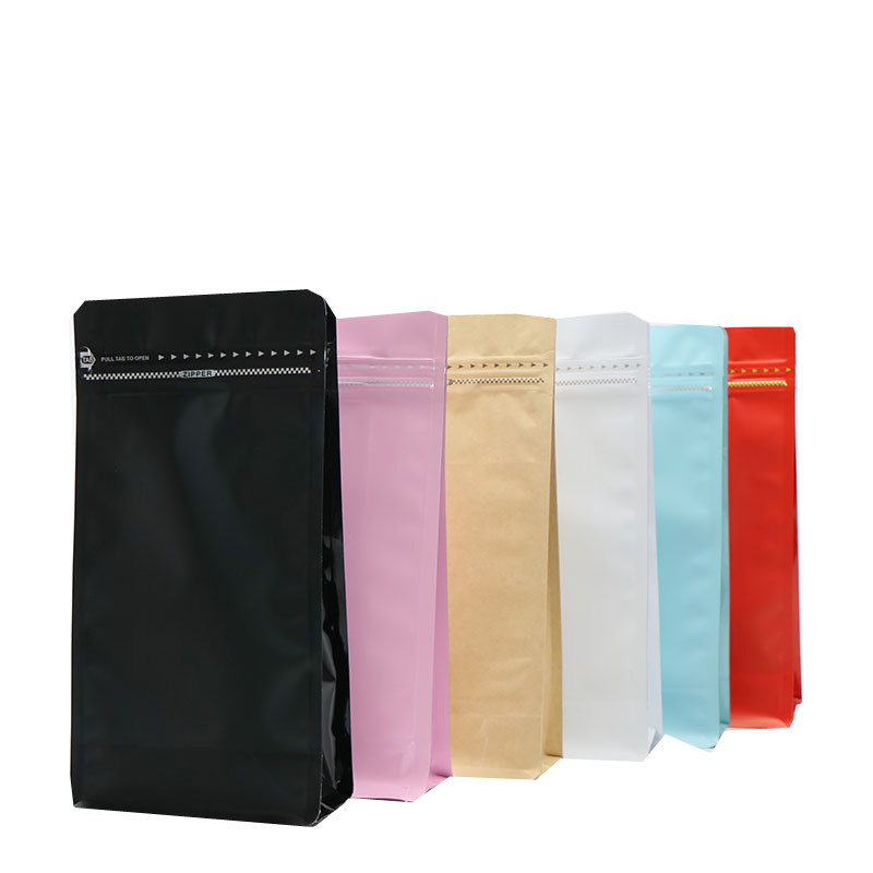 resealable टुकड़े टुकड़े में एल्यूमीनियम पन्नी ब्लॉक फ्लैट नीचे खाना प्लास्टिक पैकेजिंग कॉफी बैग वाल्व के साथ 500 ग्राम 1kg