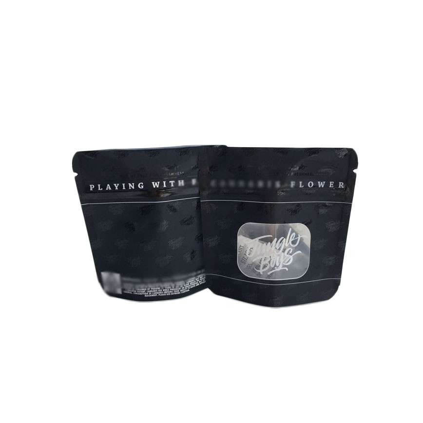 मैट ब्लैक सरफेस प्लास्टिक पाउच पैकेजिंग स्पॉट यूवी ट्रांसपेरेंट क्लियर फ्रंट विंडो