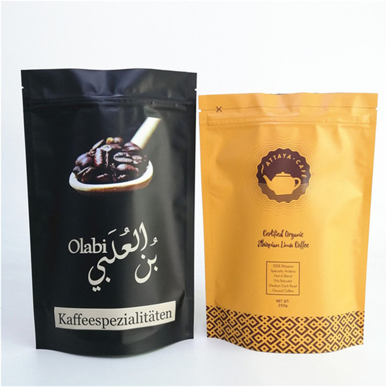 एफडीए खाद्य सुरक्षित कॉफी पैकेजिंग के लिए 120 माइक्रोन मोटाई के साथ अनुकूलित मुद्रण स्टैंड अप पाउच