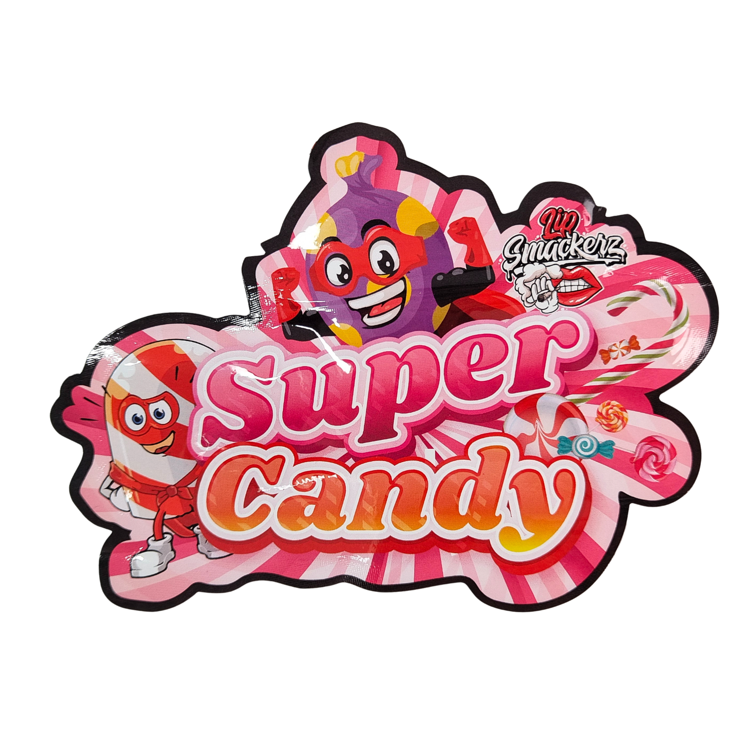 गुमी हर्ब कैंडी पैकेजिंग के लिए डाई कट 3.5g प्लास्टिक बैग ग्लॉसी ज़िपर मायलर, गंधरोधी ग्लॉसी सतह