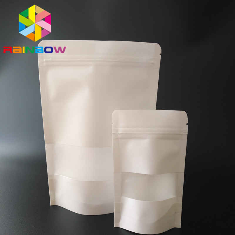 सफेद Doypack स्नैक बैग पैकेजिंग Kraft Paper Material With Clear Window / Zipper