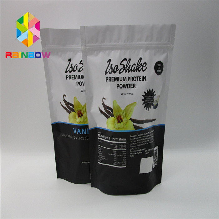 प्रोटीन पाउडर के लिए रिसाइकिल प्लास्टिक पाउच पैकेजिंग एल्युमिनियम फॉयल टी फूड जिपलॉक बैग