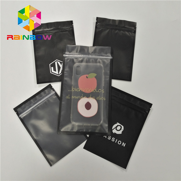 कस्टम जिपर और स्पष्ट सामने के साथ फोन खोल पैकेजिंग के लिए तीन साइड सील प्लास्टिक बैग मुद्रित