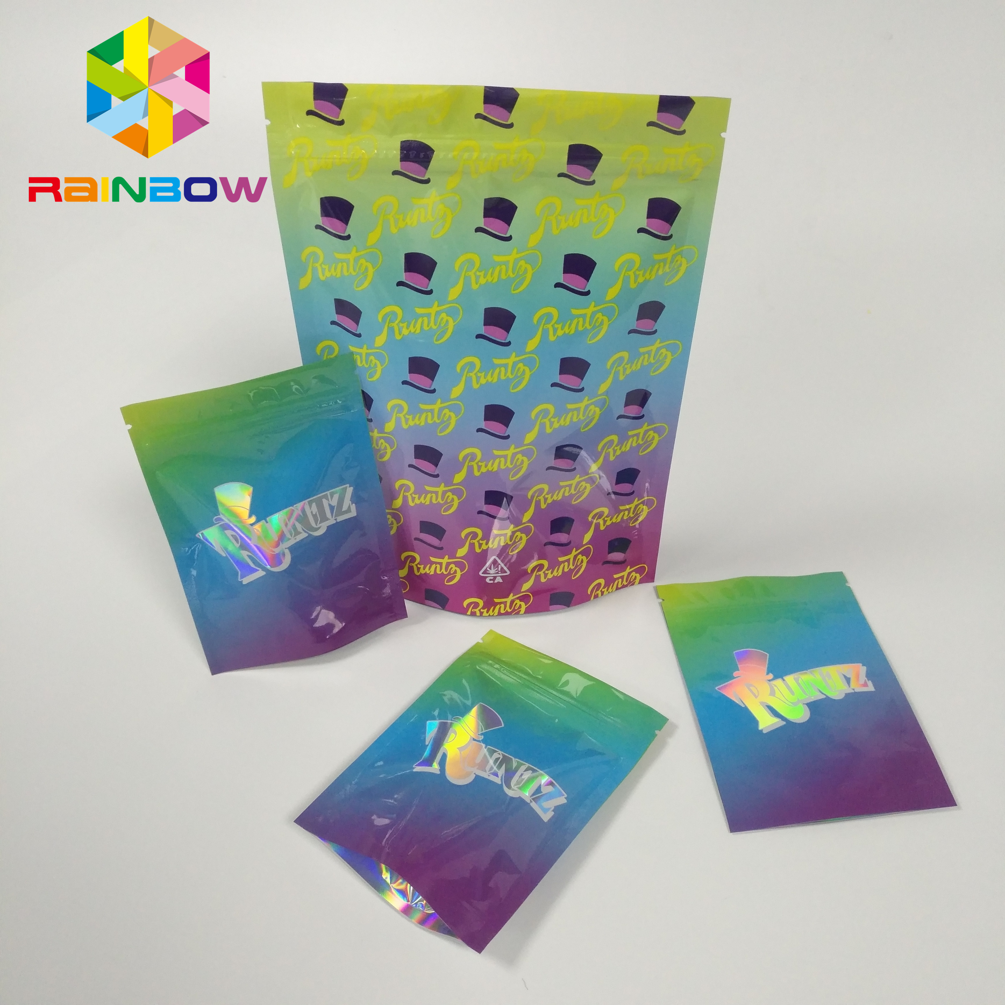 नमी सबूत खड़े हो जाओ जिपर पाउच बैग RUNTZ रंगीन Mylar लेजर होलोग्राम ज़िप लॉक