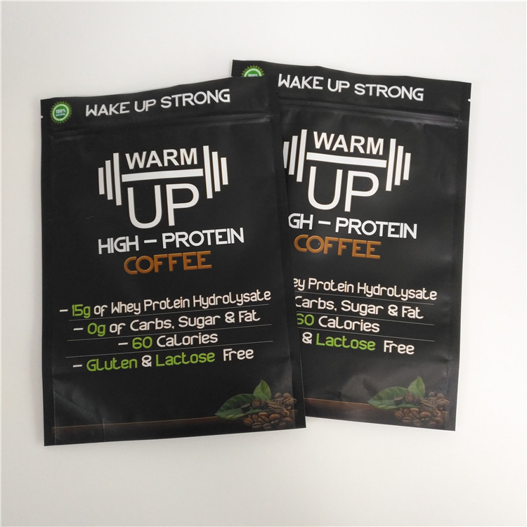 मैट ब्लैक बायोडिग्रेडेबल स्टैंड अप जिपर पाउच बैग प्लास्टिक मायलर कॉफी टिप पैकेजिंग