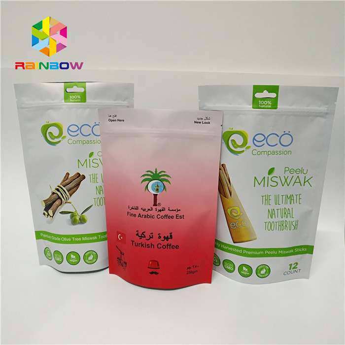 टुकड़े टुकड़े में पन्नी आधार जिपर बैग खड़े हो जाओ पाउच पैकेजिंग कस्टम मुद्रित प्लास्टिक बैग कॉफी पाउच प्लास्टिक गर्म बिक्री