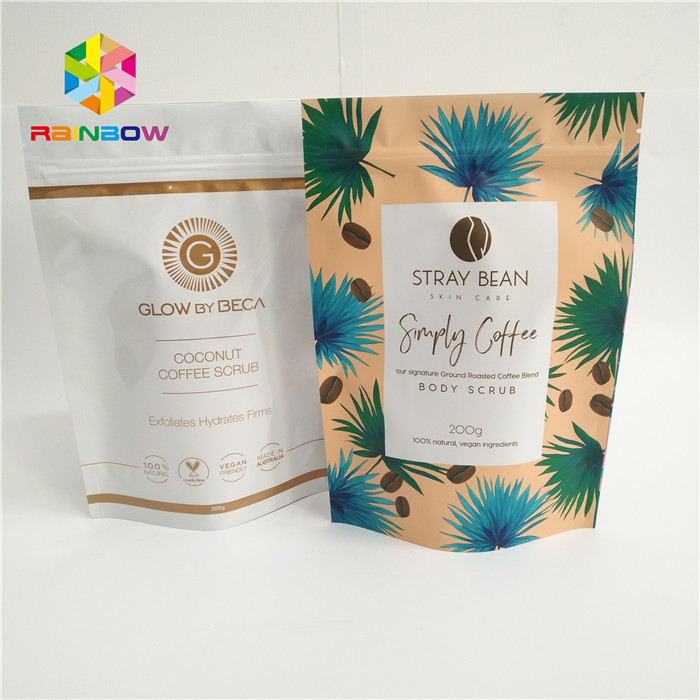 एल्युमिनियम फ़ॉइल स्टैंड अप कॉफी पाउच, टियर नॉच के साथ प्लास्टिक जिपलॉक बैग