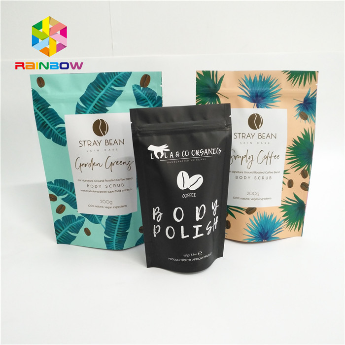 ग्लॉसी सामग्री कस्टम मुद्रित खाद्य पैकेजिंग के लिए पाउच कॉफी बैग खड़े हो जाओ